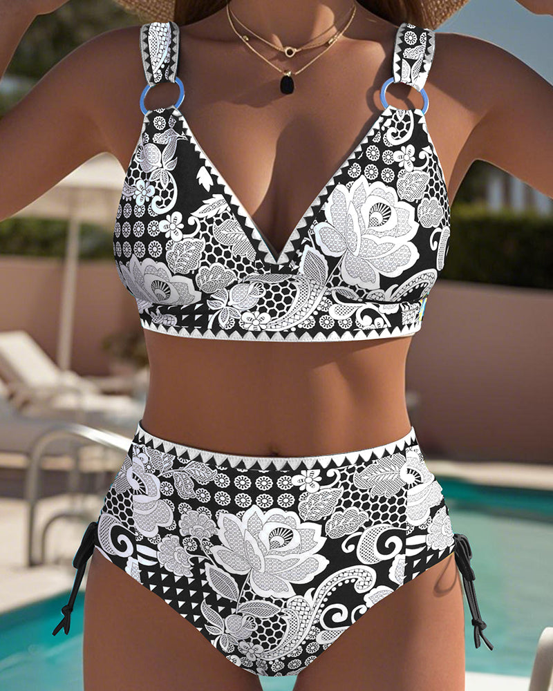 Bikini Triangolo Stampato Allacciato