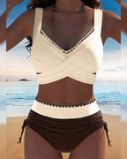 Bikini casual in due pezzi con cuciture a contrasto