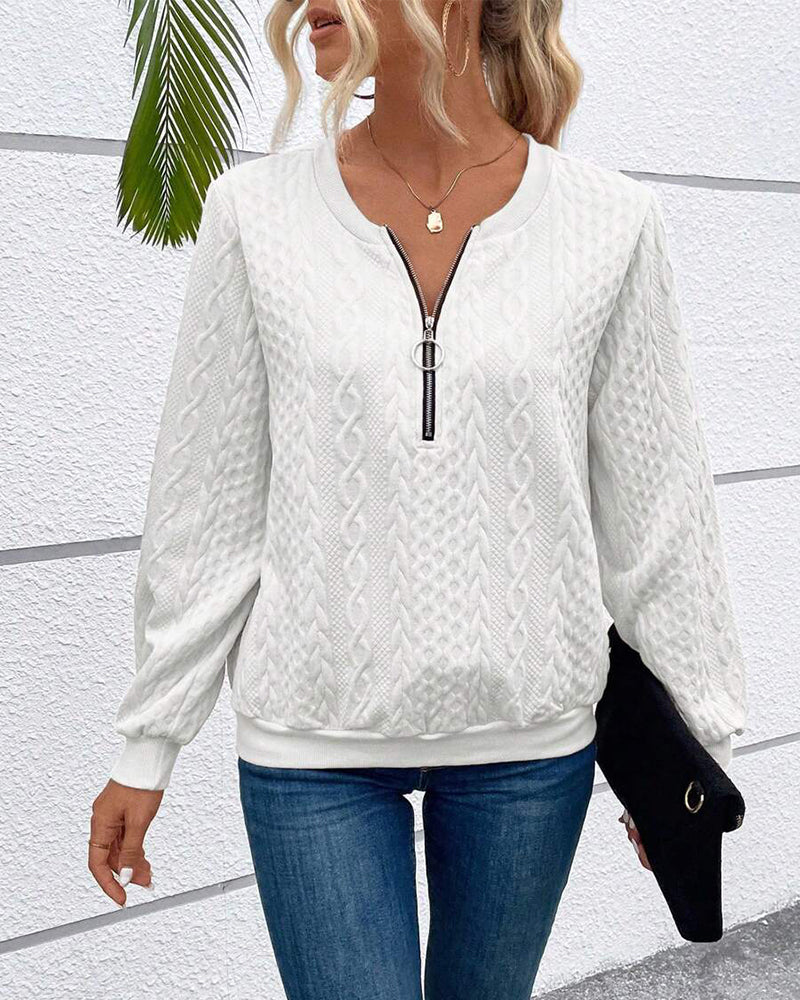 Felpa casual a maniche lunghe con zip tinta unita