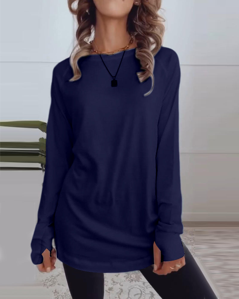 Top a maniche lunghe a tinta unita casual