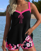 Tankini con scollo a V stampato con pantaloncino sportivo