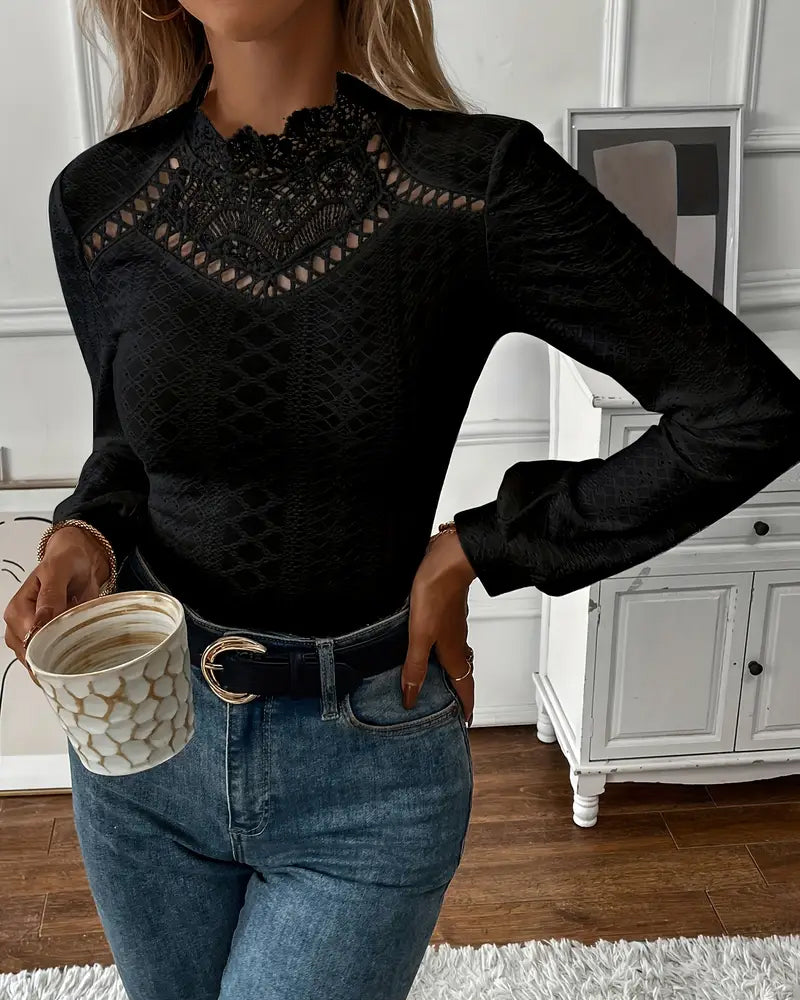 Top in pizzo girocollo maniche lunghe