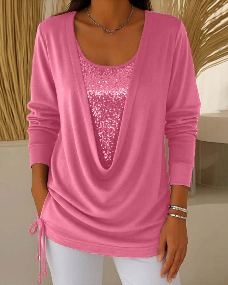 Top Bicolore Con Paillettes Effetto Due In Uno