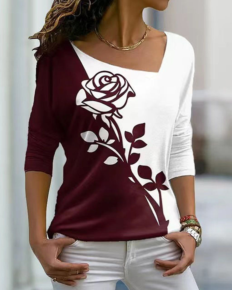 Camicetta a maniche lunghe stampata a rose