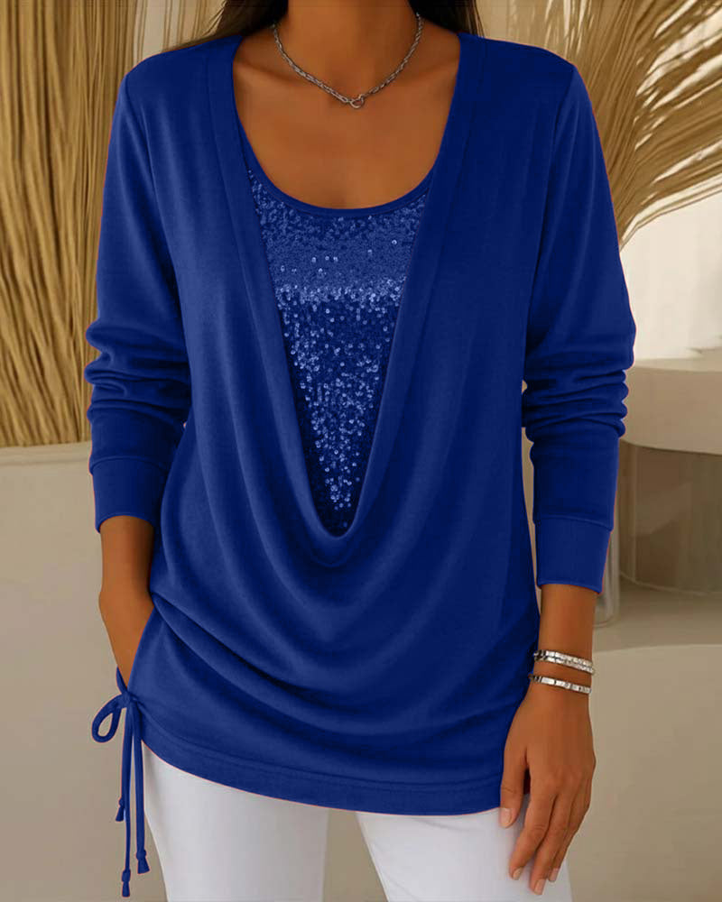 Top Bicolore Con Paillettes Effetto Due In Uno