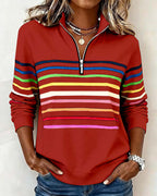 Felpa con mezza zip e strisce arcobaleno alla moda