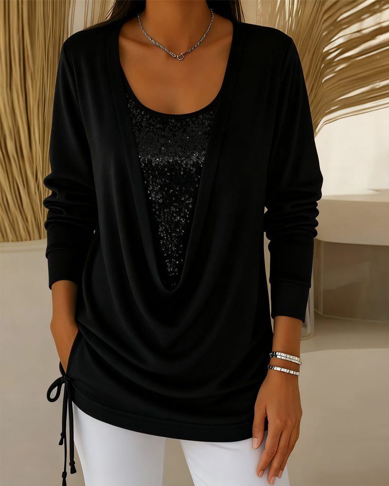 Top Bicolore Con Paillettes Effetto Due In Uno