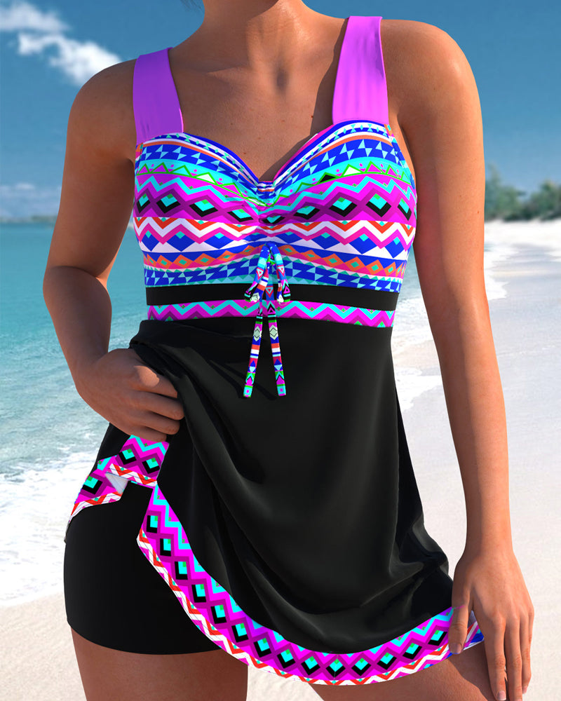 Costume da bagno con coulisse e stampa a righe