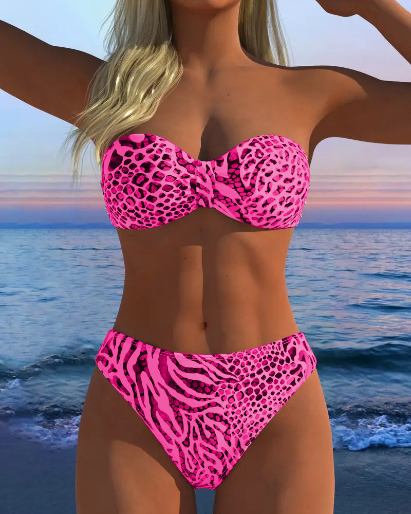 Costume da bagno sexy due pezzi con stampa leopardata