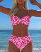Costume Da Bagno Due Pezzi Allacciato Con Stampa Leopardata