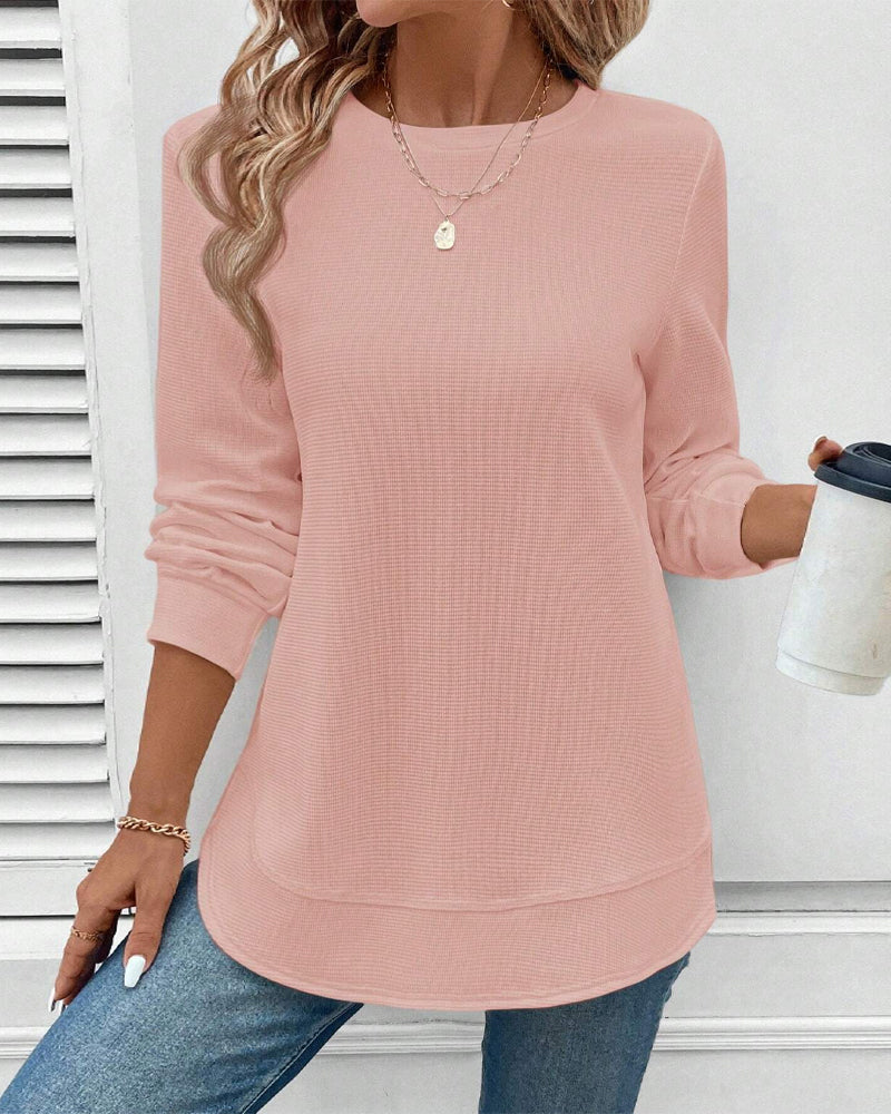 T-shirt girocollo a maniche lunghe tinta unita