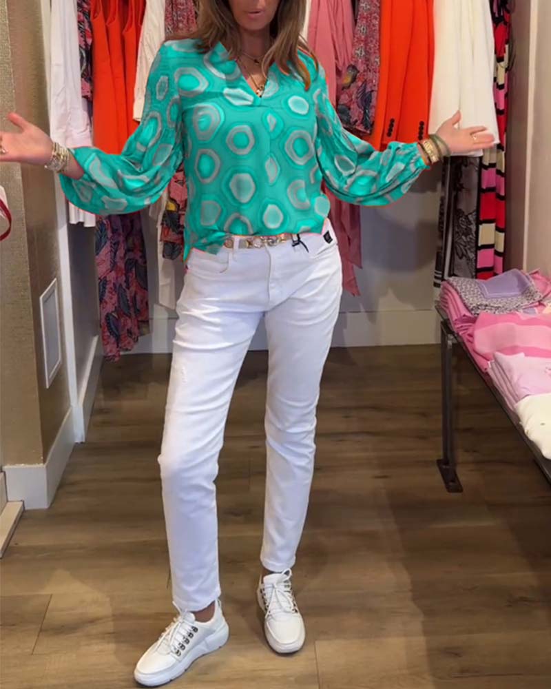 Blusa casual a maniche lunghe con stampa geometrica