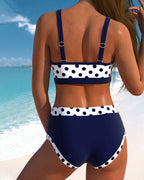 Bikini a vita alta patchwork a pois