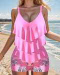 Tankini stampato con bretelline e balze