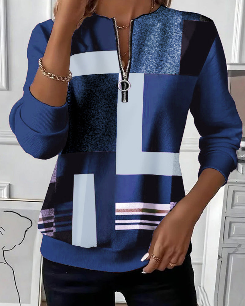 Felpa Casual Mezza Zip con Stampa