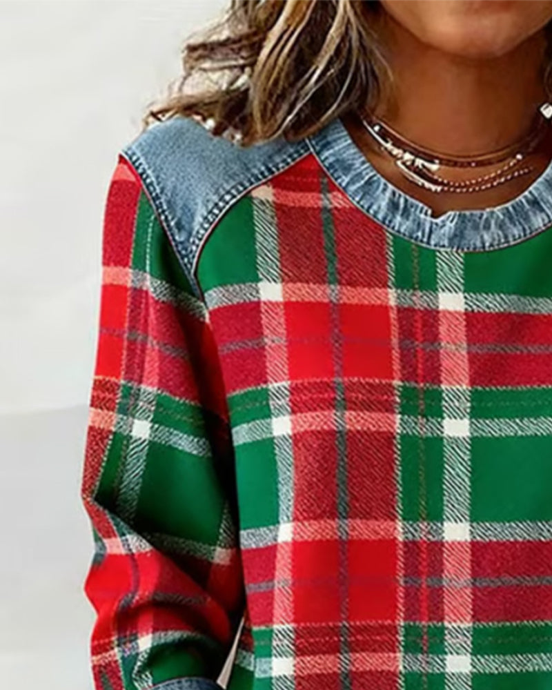 Felpa di Tendenza con Motivo Patchwork a Quadri