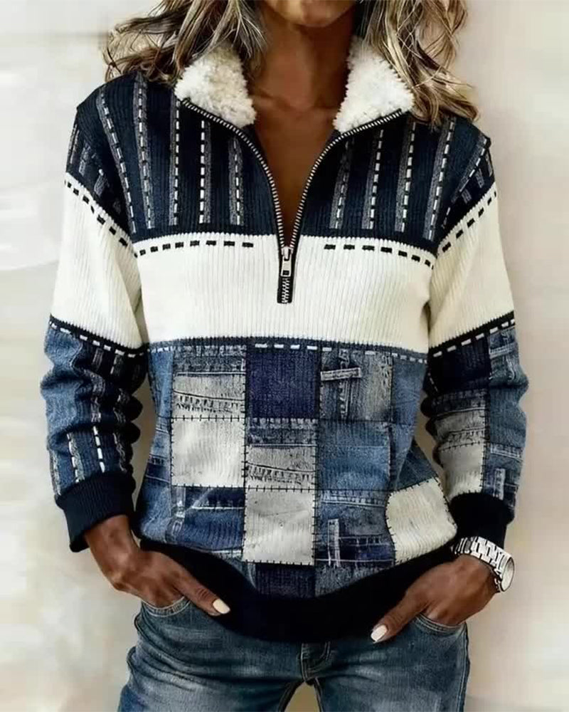 Felpa vintage con colletto a mezza zip