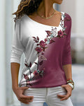 Top a maniche lunghe con scollo a V a stampa floreale