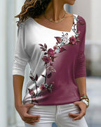 Top a maniche lunghe con scollo a V a stampa floreale