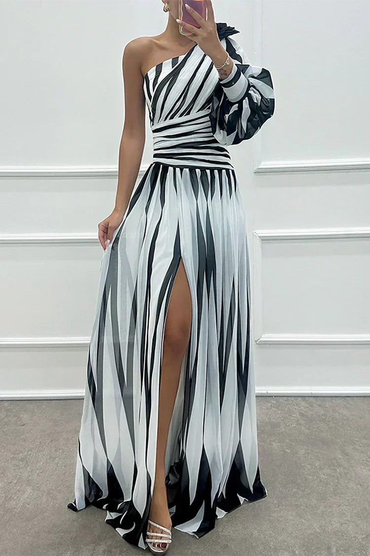 Hazel™ | Abito lungo elegante a righe con spalle scoperte