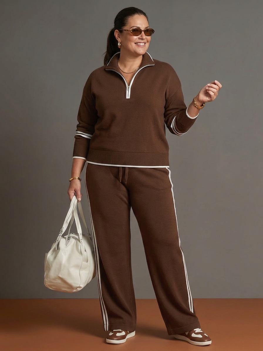 Rain | Set Manica Lunga con Collo Zip e Pantaloni a Righe
