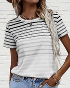 T-Shirt Girocollo A Maniche Corte A Righe