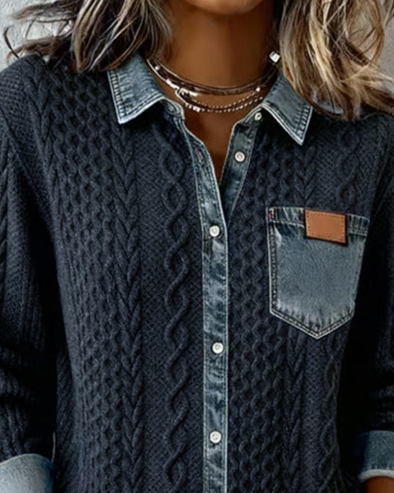 Camicia di jeans a maniche lunghe con patchwork