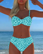 Costume Da Bagno Due Pezzi Allacciato Con Stampa Leopardata