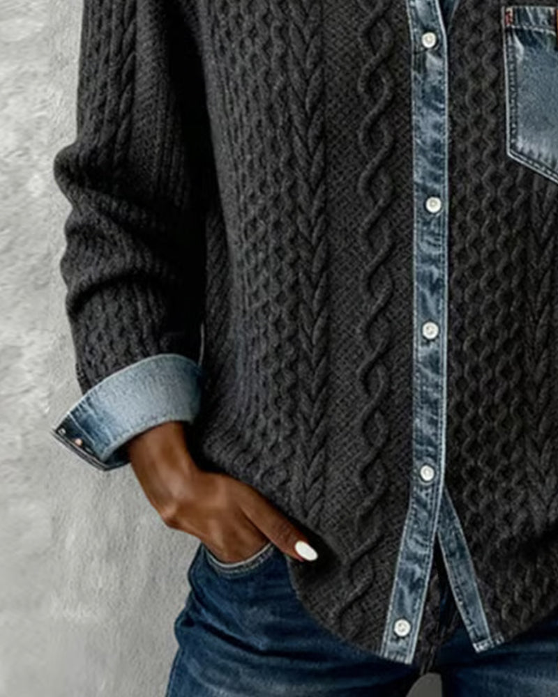 Camicia di jeans a maniche lunghe con patchwork