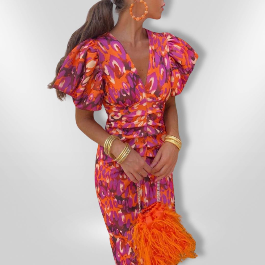 Oranit™ | Vestito colorato con maniche a pieghe