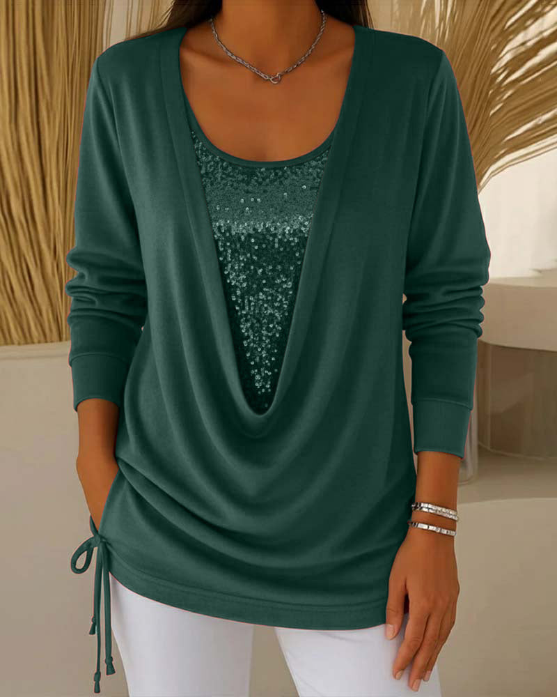 Top Bicolore Con Paillettes Effetto Due In Uno