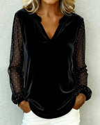 Top a Maniche Lunghe in Velluto con Scollo a V