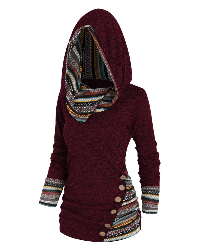 Felpa con cappuccio casual con colore a contrasto