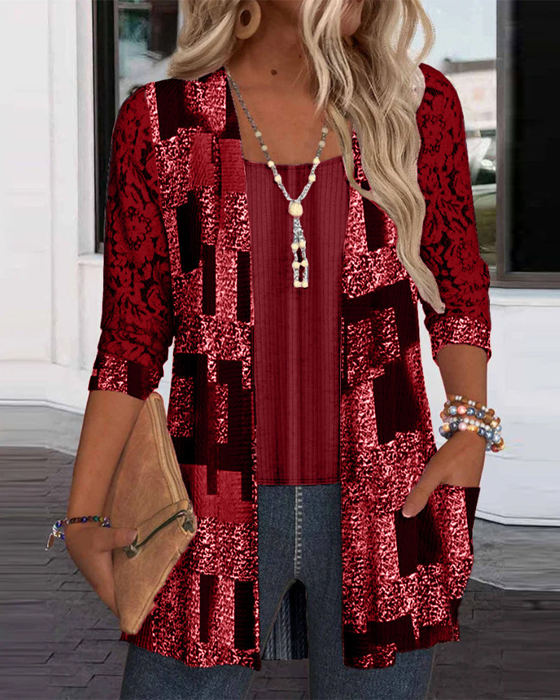 Camicia a maniche lunghe stampata stile due pezzi finto