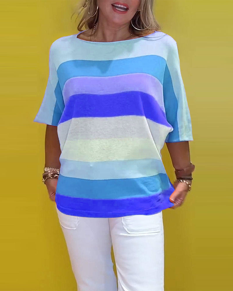 T-shirt a righe girocollo stampato