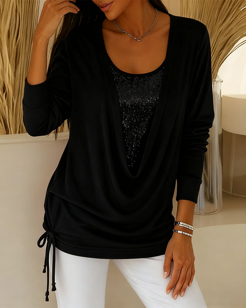 Top Bicolore Con Paillettes Effetto Due In Uno