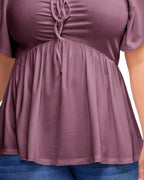 T-shirt manica a sbuffo con scollo quadrato taglia grande
