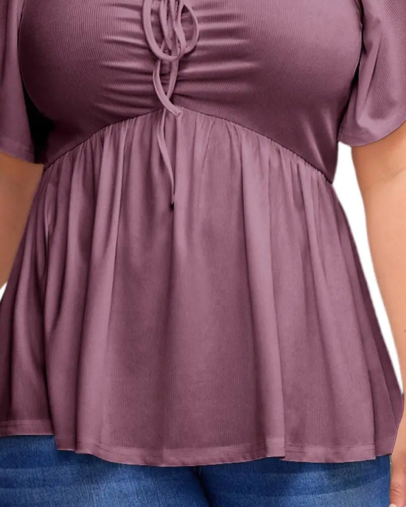 T-shirt manica a sbuffo con scollo quadrato taglia grande