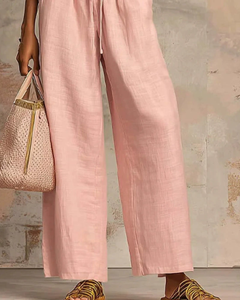 Completi Due Pezzi Cerniera Collo Tondo Top Ampio Pantaloni A Gamba Larga