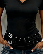 T-shirt slim con scollo a incrocio e intagli