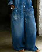 Tuta Off-Shoulder in Denim con Gamba Larga
