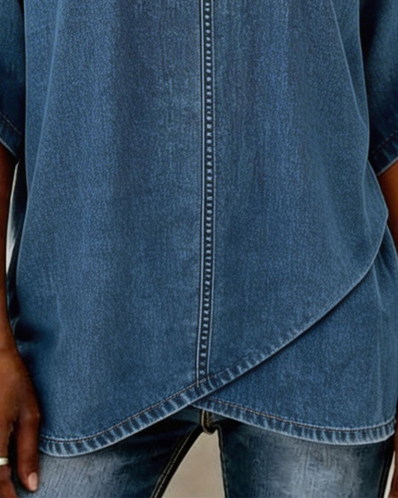 Top scollo a V casual in denim
