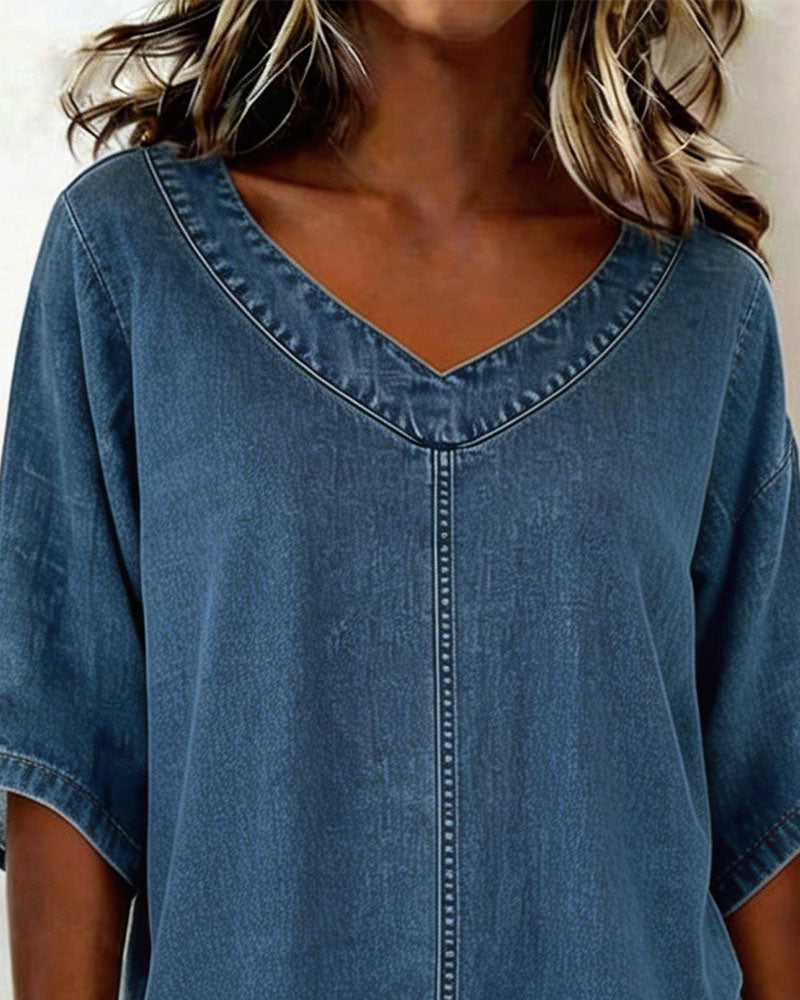 Top scollo a V casual in denim