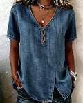 Camicetta di jeans con scollo a V spaccato