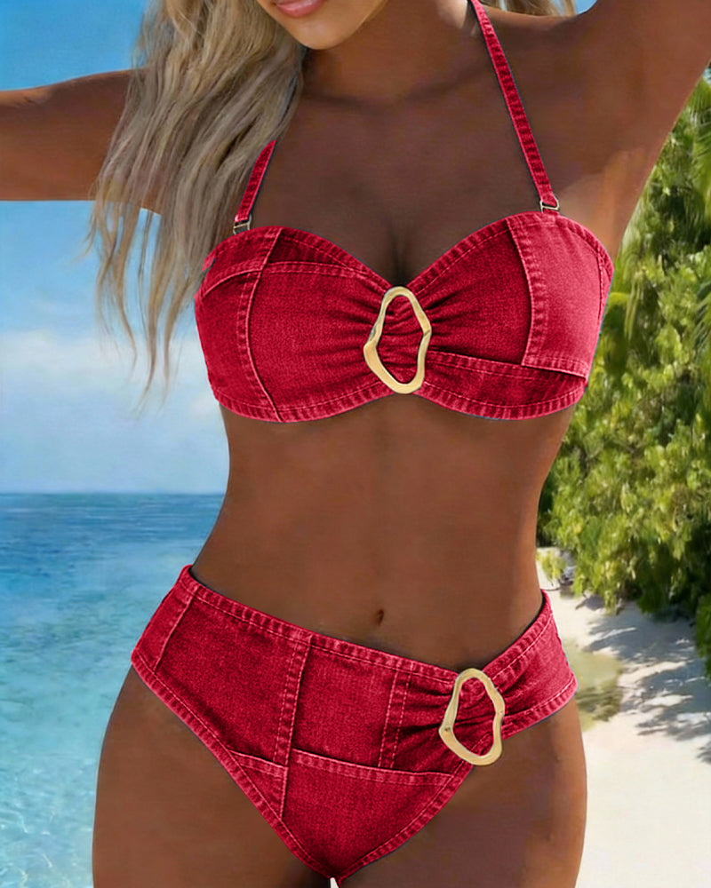 Bikini Due Pezzi con Bretelline e Fibbia Metallica