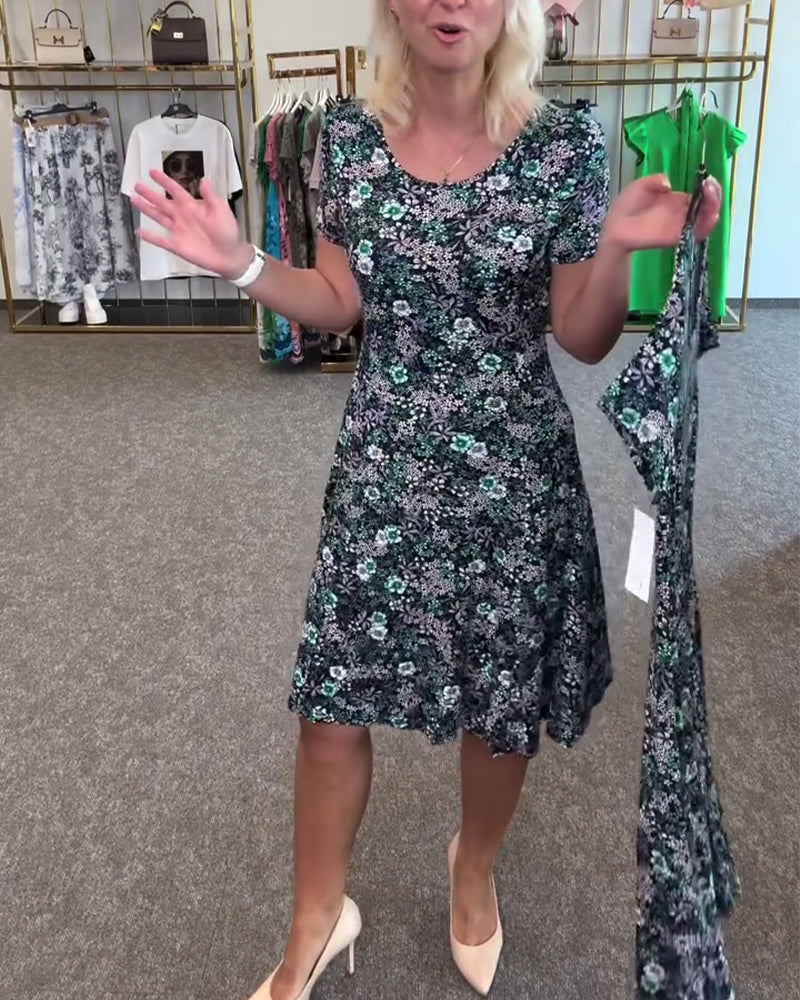 Abito Elegante con Stampa e Vita Sottile