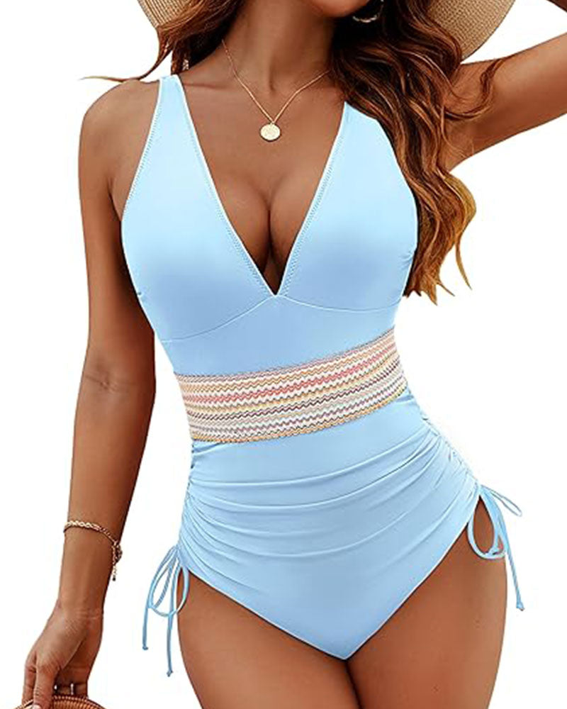 Costume da Bagno Intero Contenitivo da Donna con Coulisse e Controllo Pancia