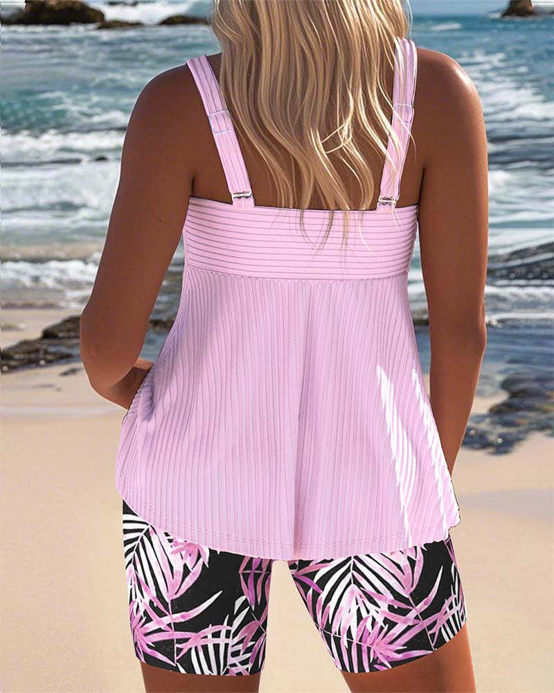 Tankini Canotta A Righe Con Pantaloni Da Spiaggia Stampati