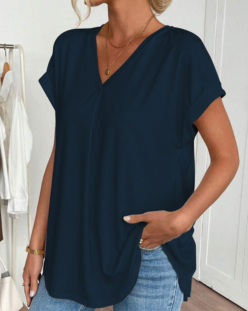 T-Shirt A Maniche Corte Tinta Unita Patchwork