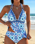 Tankini con scollo all'americana e stampa floreale
